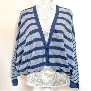 RVCA Blue and Gray Striped Cardigan Crop Top
